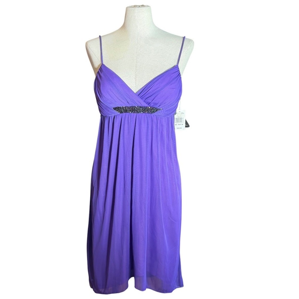 City Triangles Purple Beaded Empire Waist Cocktail Dress 8420-W819 NWT Mens M